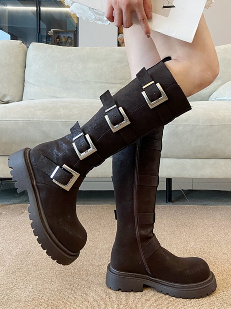 Mode Dames Multi Buckle Knieho - Leather Work Women Shoes recensie en prijs