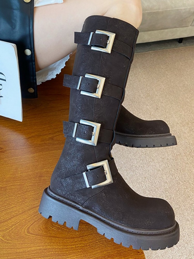 Mode Dames Multi Buckle Knieho - Leather Work Women Shoes recensie en prijs