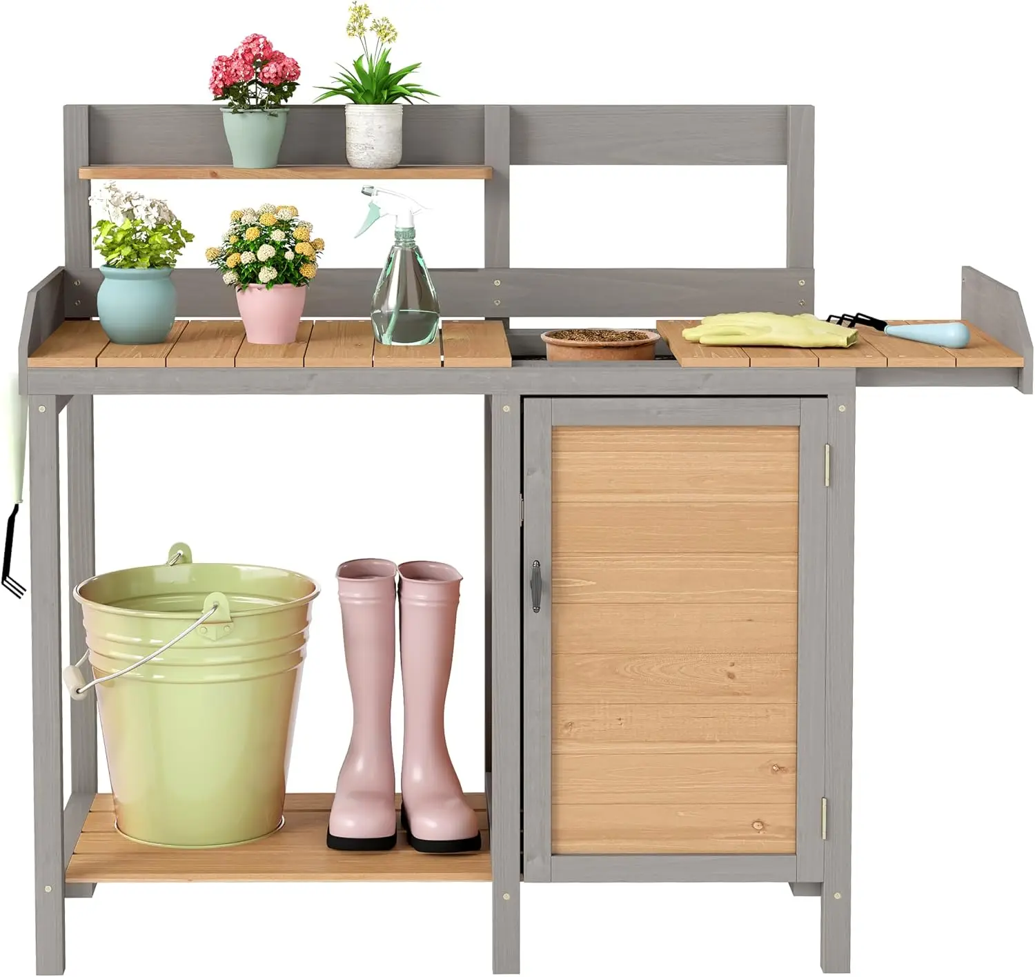 Houten plantentafel met gootst - Leatherwork Bench recensie en prijs